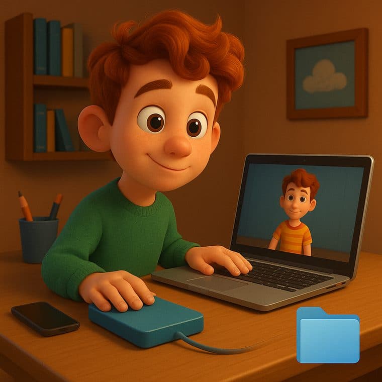 Young actor at a desk learning from a laptop